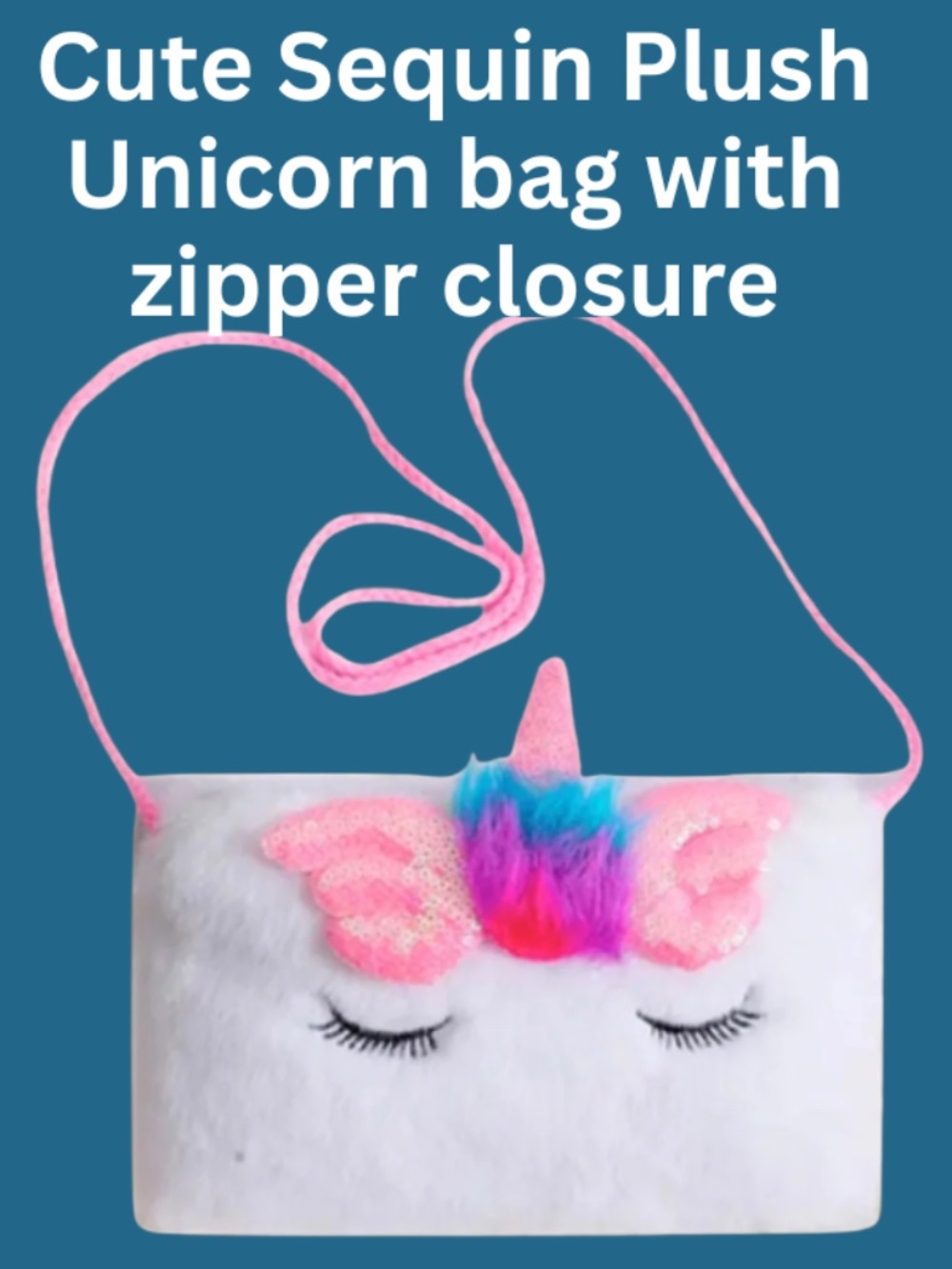 Sequin Plush Unicorn Pink and White Tie Dye Bag - Crossbody - Zipper Top - NWT
